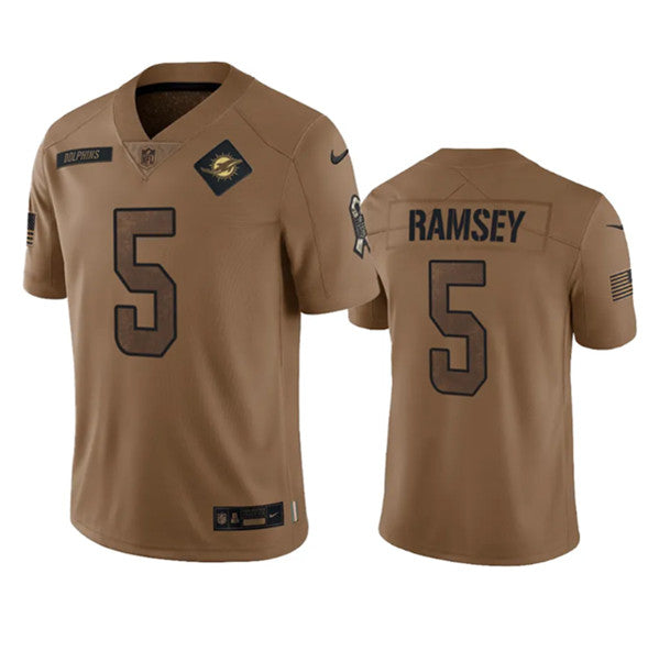 Men s Miami Dolphins Jalen Ramsey 2023 Brown Salute To Service Limited Stitched Jersey