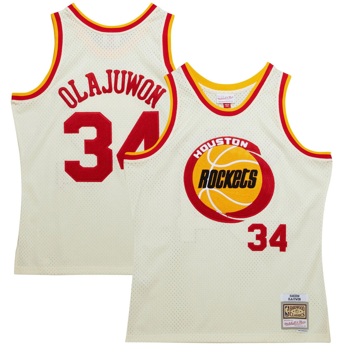 Hakeem Olajuwon Houston Rockets Mitchell & Ness Chainstitch Swingman Jersey - Cream