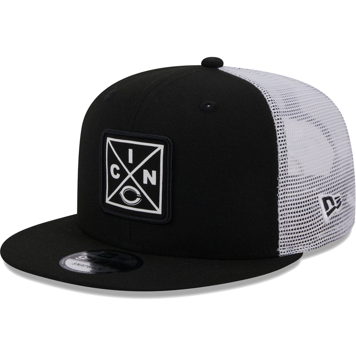 Cincinnati Reds New Era Vert Squared Trucker 9FIFTY Snapback Hat - Black
