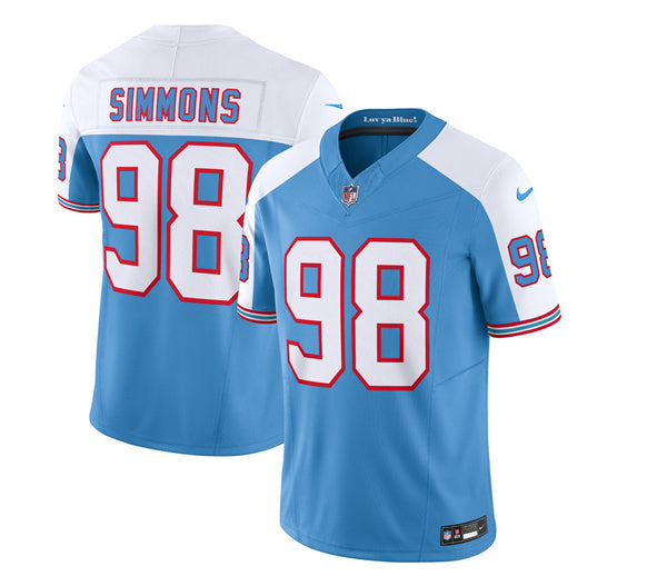Men s Tennessee Titans Jeffery Simmons Blue White 2023 F.U.S.E. Vapor Limited Throwback Stitched Jersey