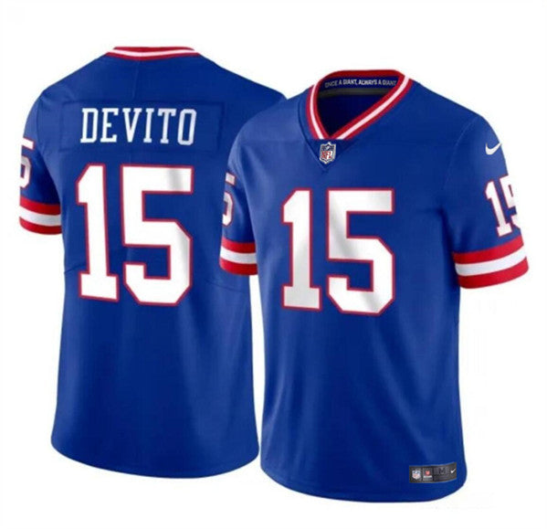 Men s New York Giants Tommy DeVito Royal 2023 Throwback Limited Stitched Jerseys