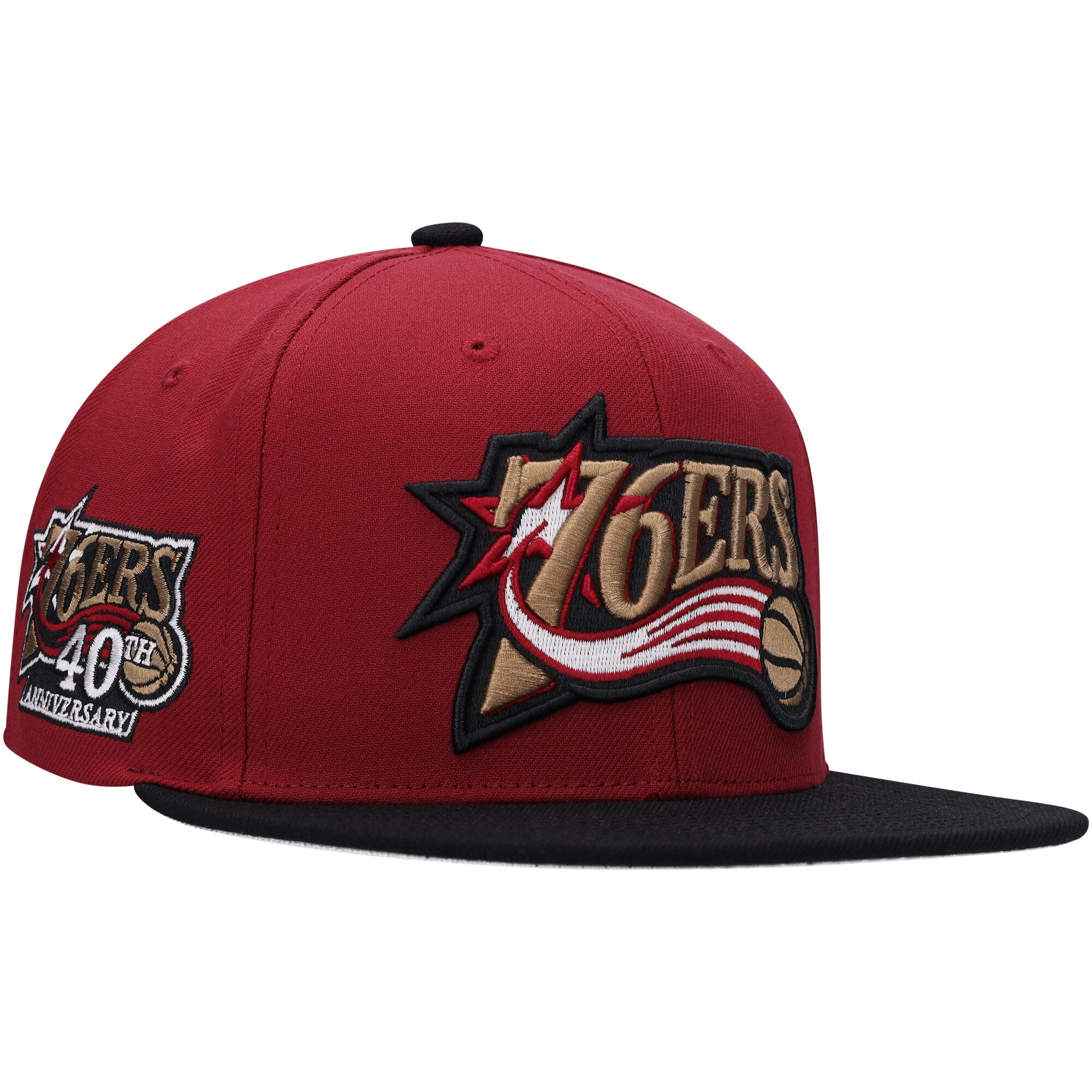 Philadelphia 76ers Mitchell & Ness Hardwood Classics 40th Anniversary Free Bird Snapback Hat - Burgundy/Black
