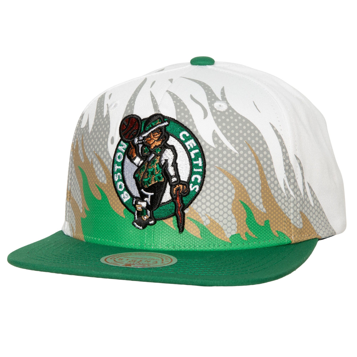 Boston Celtics Mitchell & Ness Hot Fire Snapback Hat - White