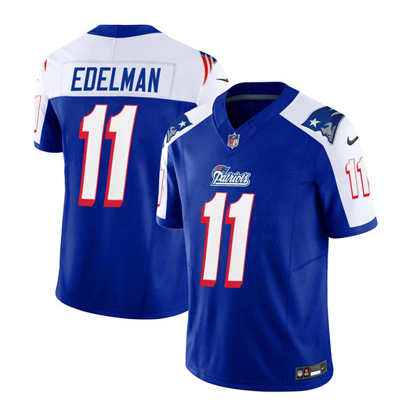 Men s New England Patriots Julian Edelman Blue White 2023 F.U.S.E. Vapor Limited Stitched Jersey