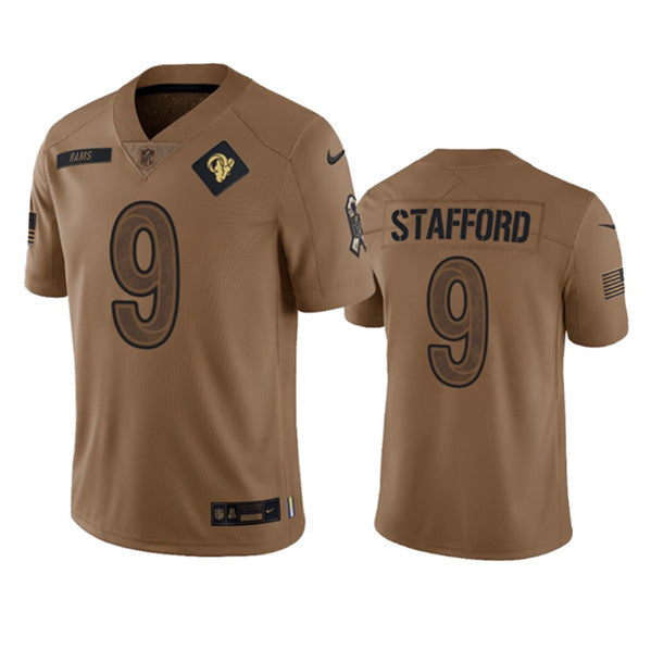 Men s Los Angeles Rams Matthew Stafford 2023 Brown Salute To Service Limited Stitched Jersey