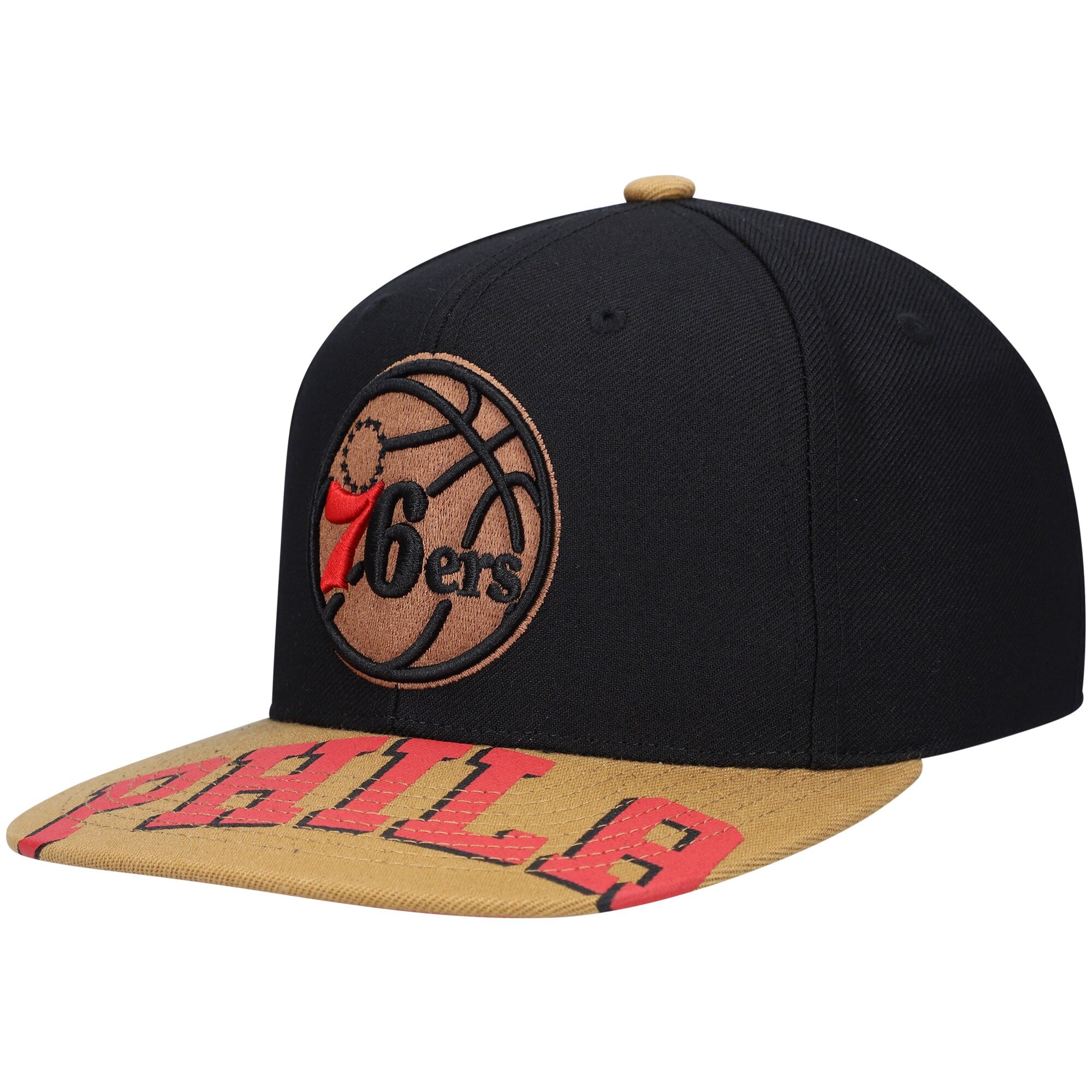 Philadelphia 76ers Mitchell & Ness x Lids Current Reload 3.0 Snapback Hat - Black/Tan