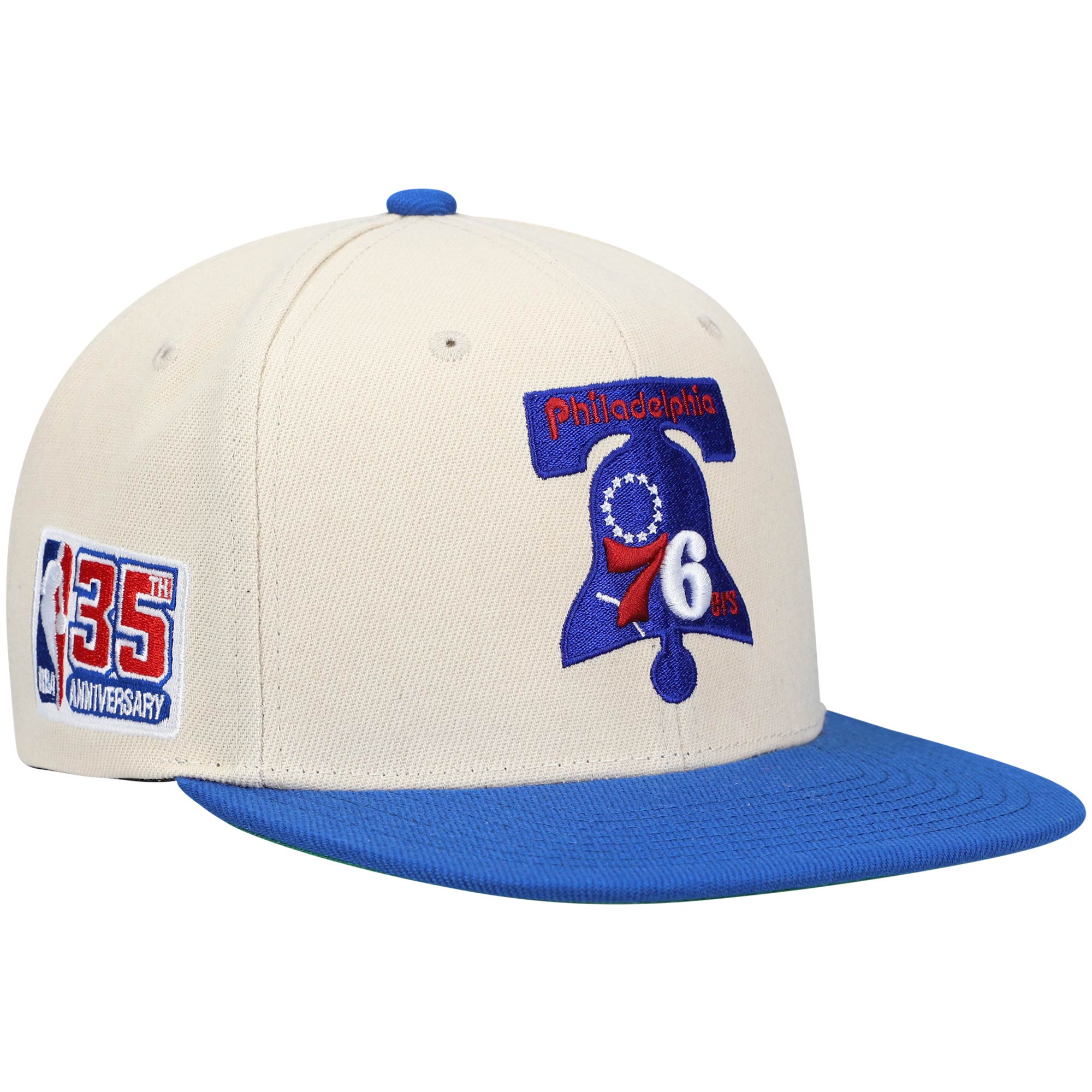 Philadelphia 76ers Mitchell & Ness Hardwood Classics NBA 35th Anniversary Snapback Hat - Cream