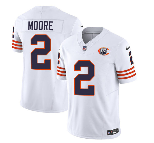 Men s Chicago Bears DJ Moore White 2023 Throwback Limited  Stitched Game Jerseys