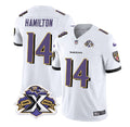 Men s Baltimore Ravens Kyle Hamilton White 2023 F.U.S.E With Patch Throwback Vapor Limited Stitched Jersey