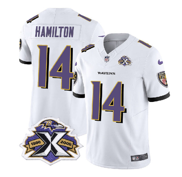 Men s Baltimore Ravens Kyle Hamilton White 2023 F.U.S.E With Patch Throwback Vapor Limited Stitched Jersey