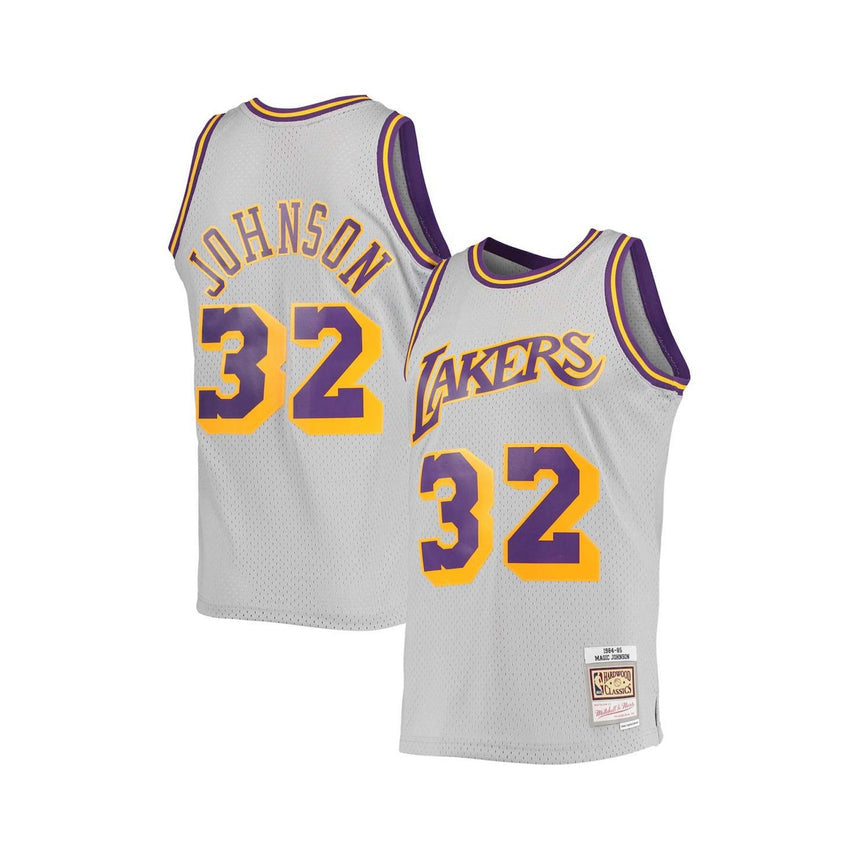 Men's Magic Johnson Los Angeles Lakers Mitchell & Ness 1984-85 Hardwood Classics Reload 2.0 Swingman Jersey - Gray