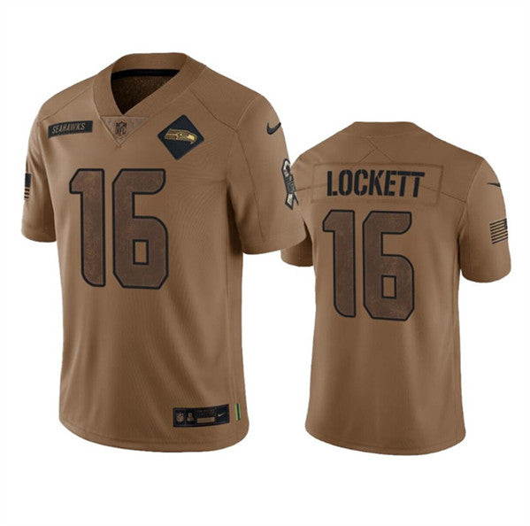 Men s Seattle Seahawks Tyler Lockett 2023 Brown Salute To Service Limited Stitched Jerseys