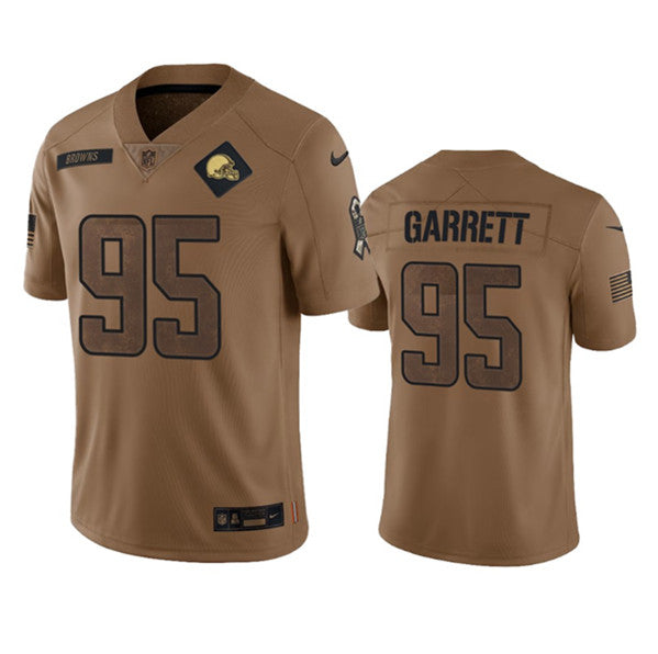 Men s Cleveland Browns Myles Garrett 2023 Brown Salute To Service Limited Stitched Jersey