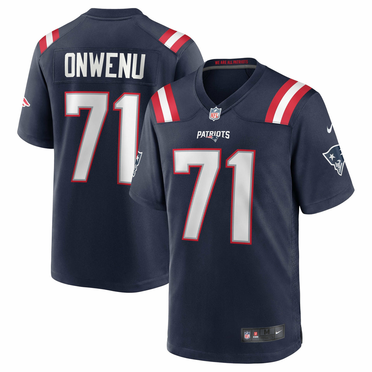 Men s Nike Mike Onwenu Navy New England Patriots Team Game Jersey
