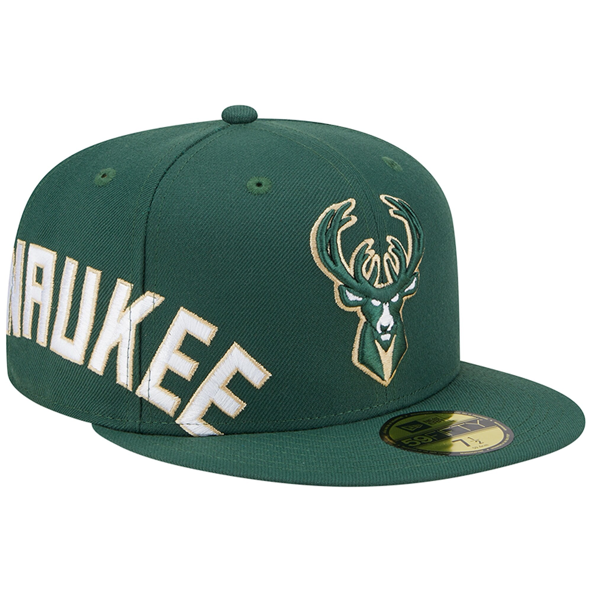 Milwaukee Bucks New Era Side Arch Jumbo 59FIFTY Fitted Hat - Hunter Green