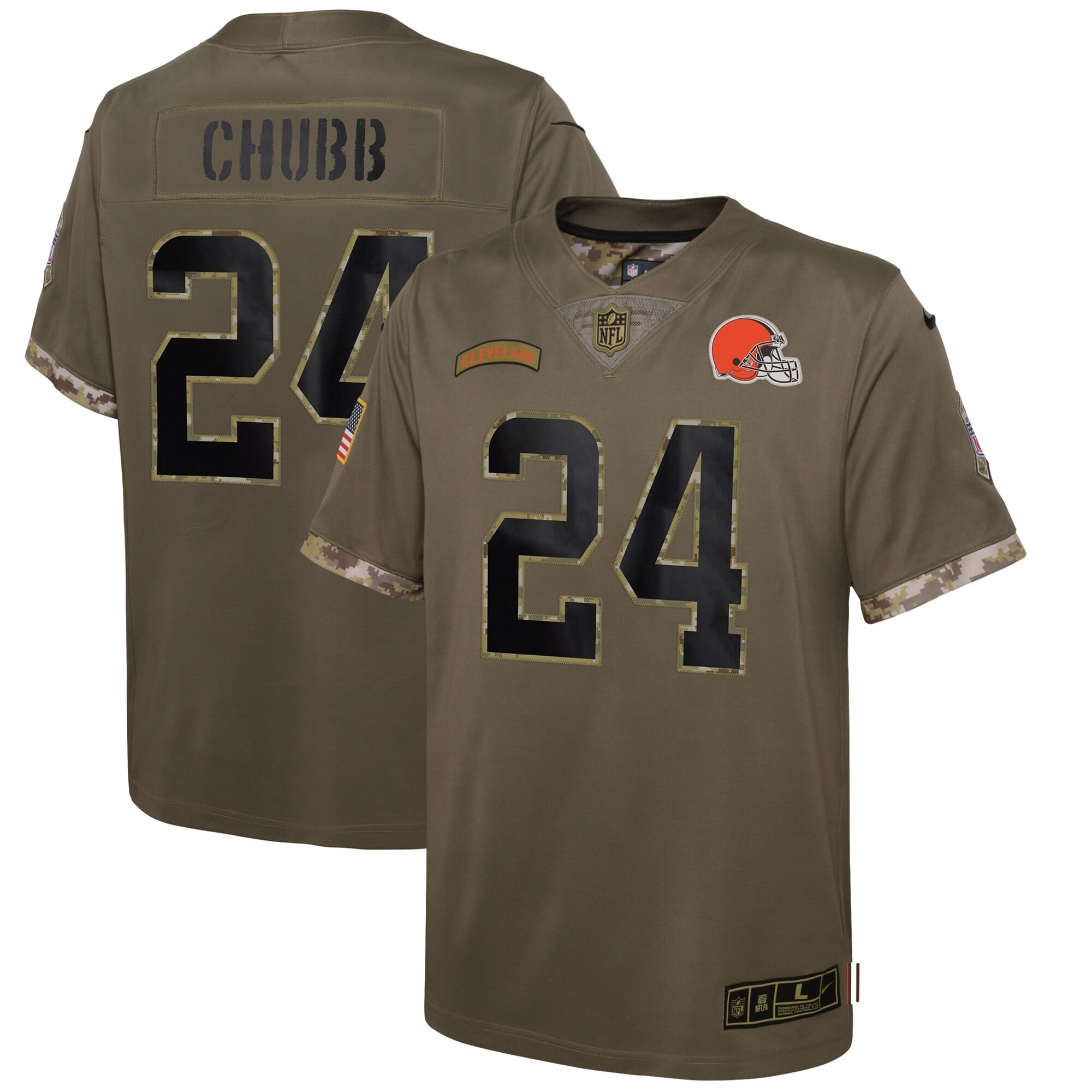 Youth Nike Nick Chubb Olive Cleveland Browns 2022 Salute To Service Player Limited Jersey