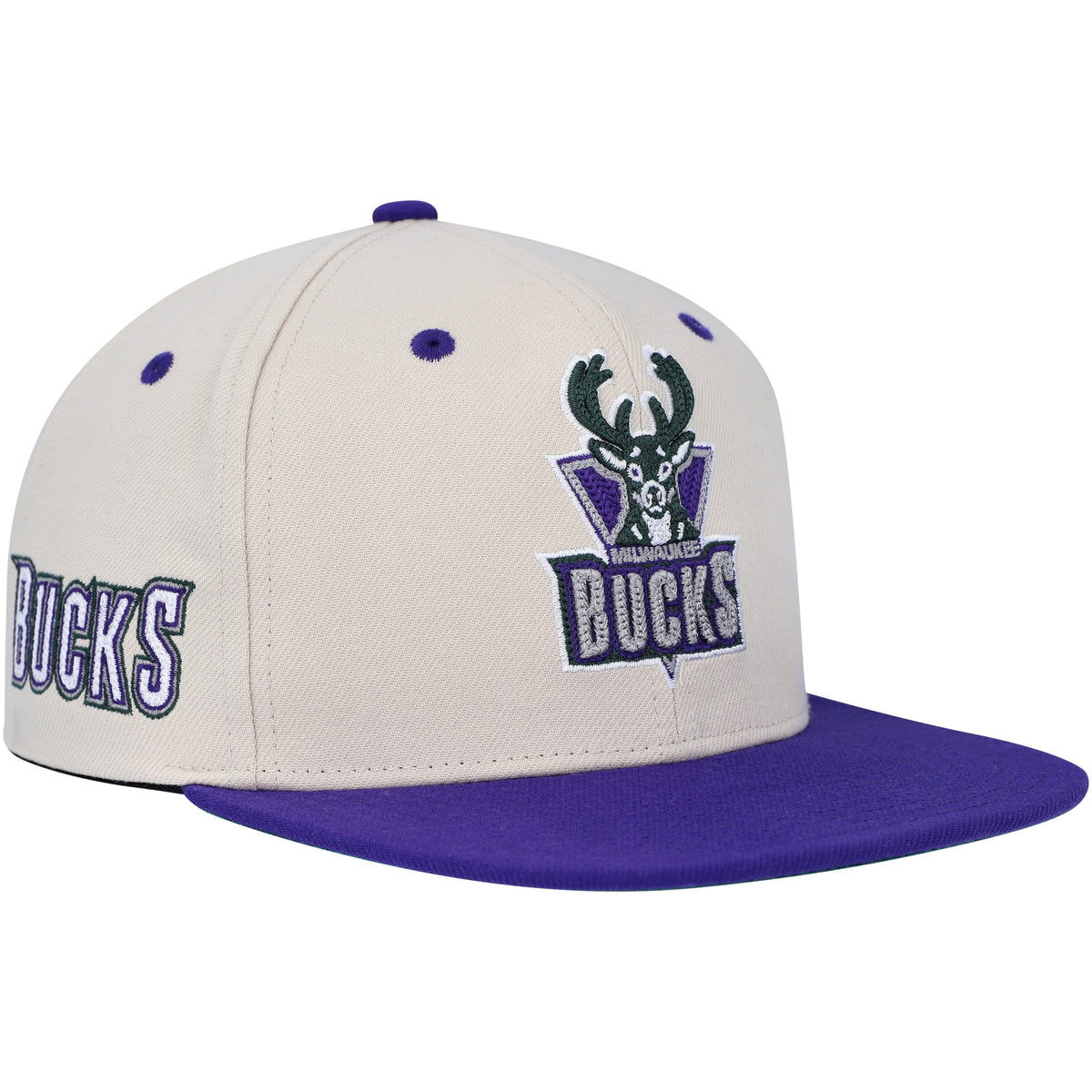 Milwaukee Bucks Mitchell & Ness Hardwood Classics 2-Tone Chain-Stitch Snapback Hat - Cream/Purple