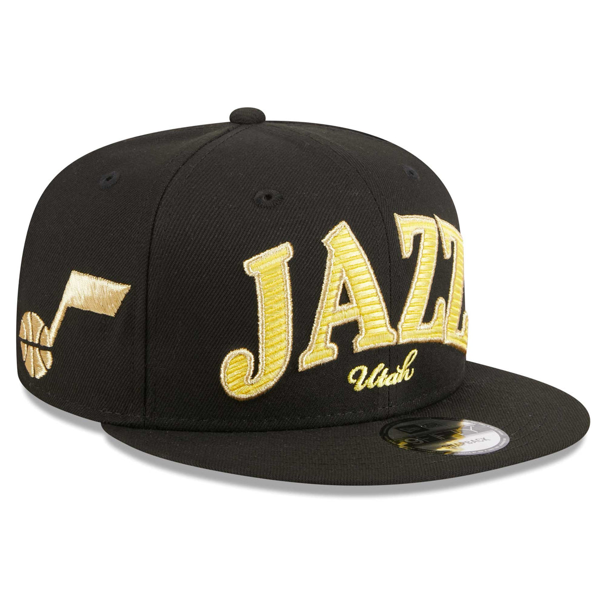 Utah Jazz New Era Golden Tall Text 9FIFTY Snapback Hat - Black