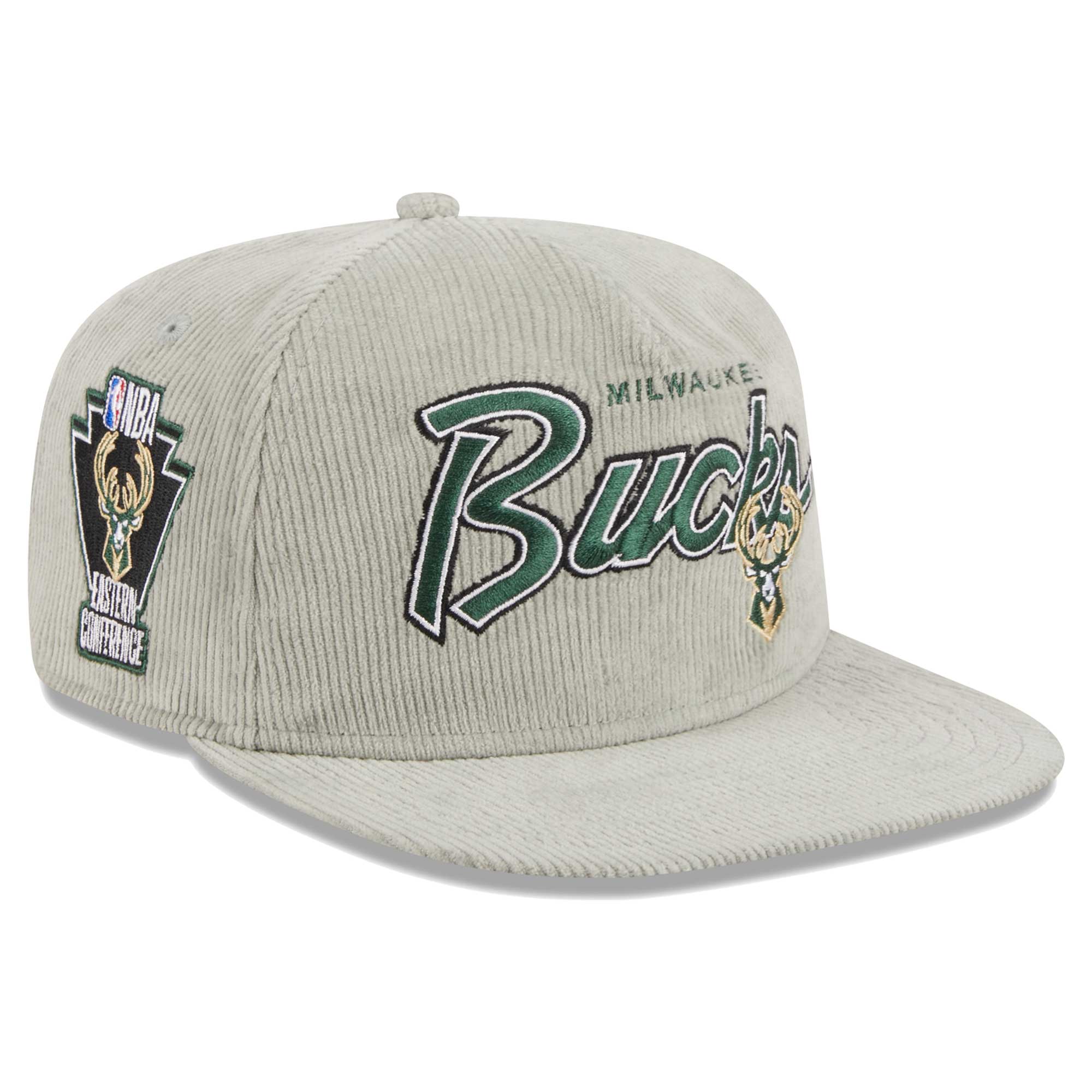 Milwaukee Bucks New Era The Golfer Corduroy 9FIFTY Snapback Hat - Gray