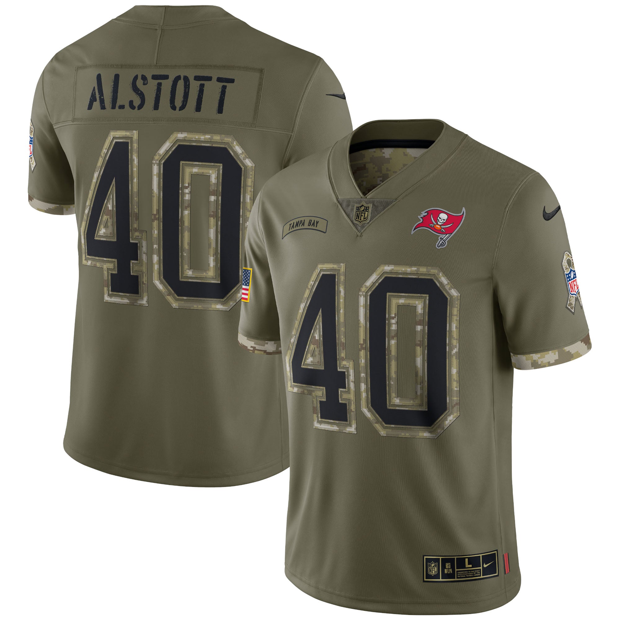 Mike Alstott Tampa Bay Buccaneers 2022 Salute To Service Retired Player Limited Jersey   Olive