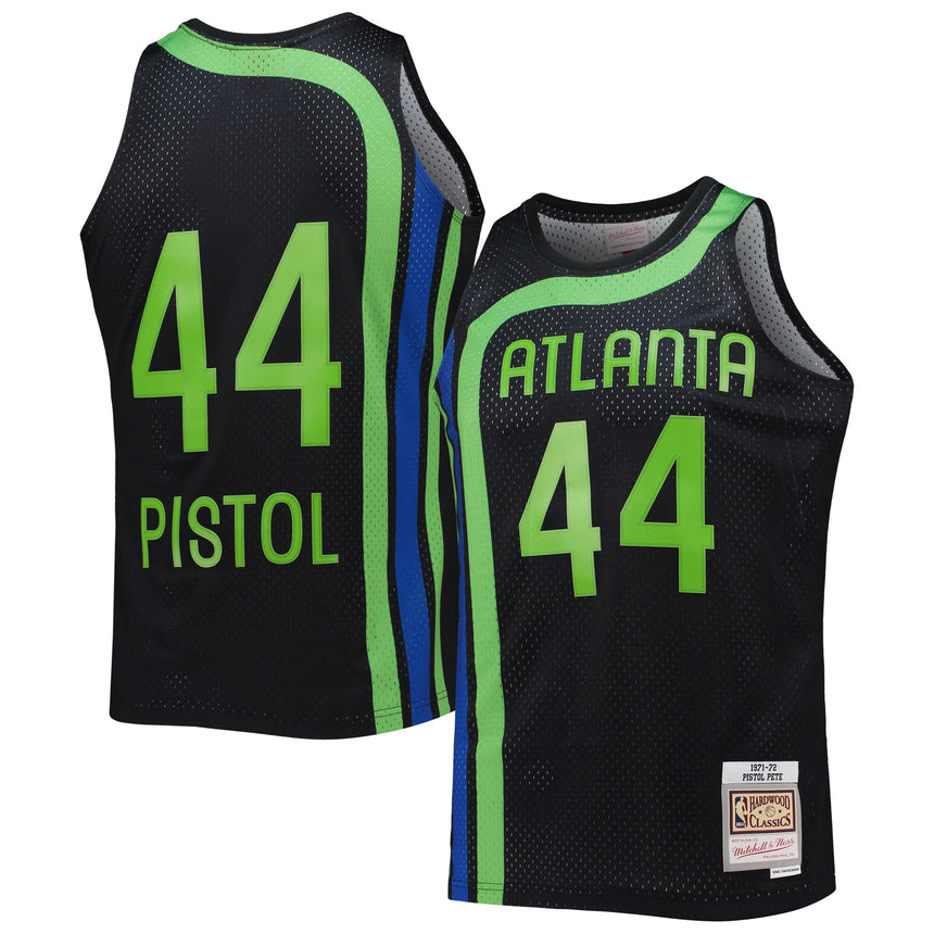 Men's Atlanta Hawks, NBA Jerseys Pete Maravich Mitchell & Ness Black 1971-72 Hardwood Classics Reload 2.0 Swingman Jersey
