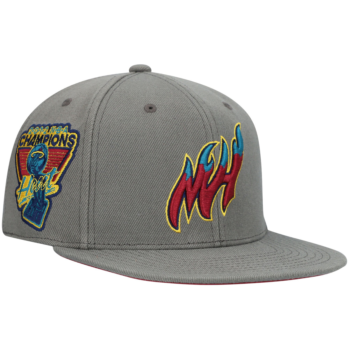 Miami Heat Mitchell & Ness Hardwood Classics 2012 NBA Champions Carbon Cabernet Fitted Hat - Charcoal