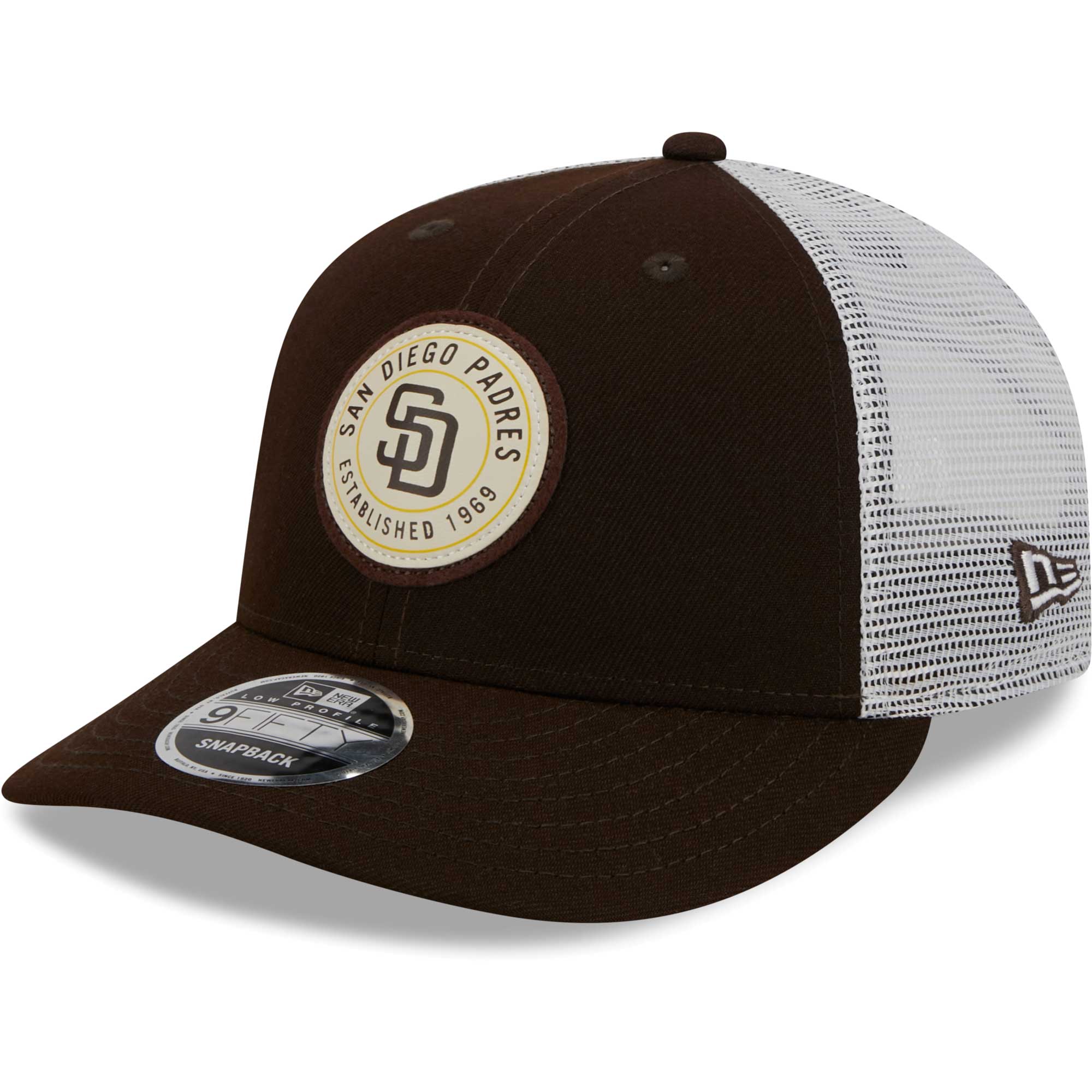 San Diego Padres New Era Circle Trucker Low Profile 9FIFTY Snapback Hat - Brown