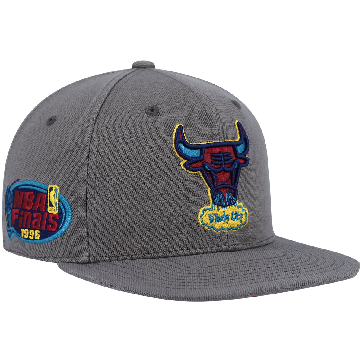 Chicago Bulls Mitchell & Ness Hardwood Classics 1996 NBA Finals Carbon Cabernet Fitted Hat - Charcoal