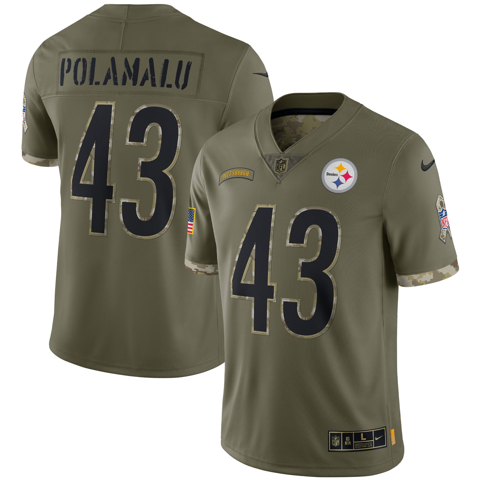 Troy Polamalu Pittsburgh Steelers 2022 Salute To Service Retired Player Limited Jersey   Olive