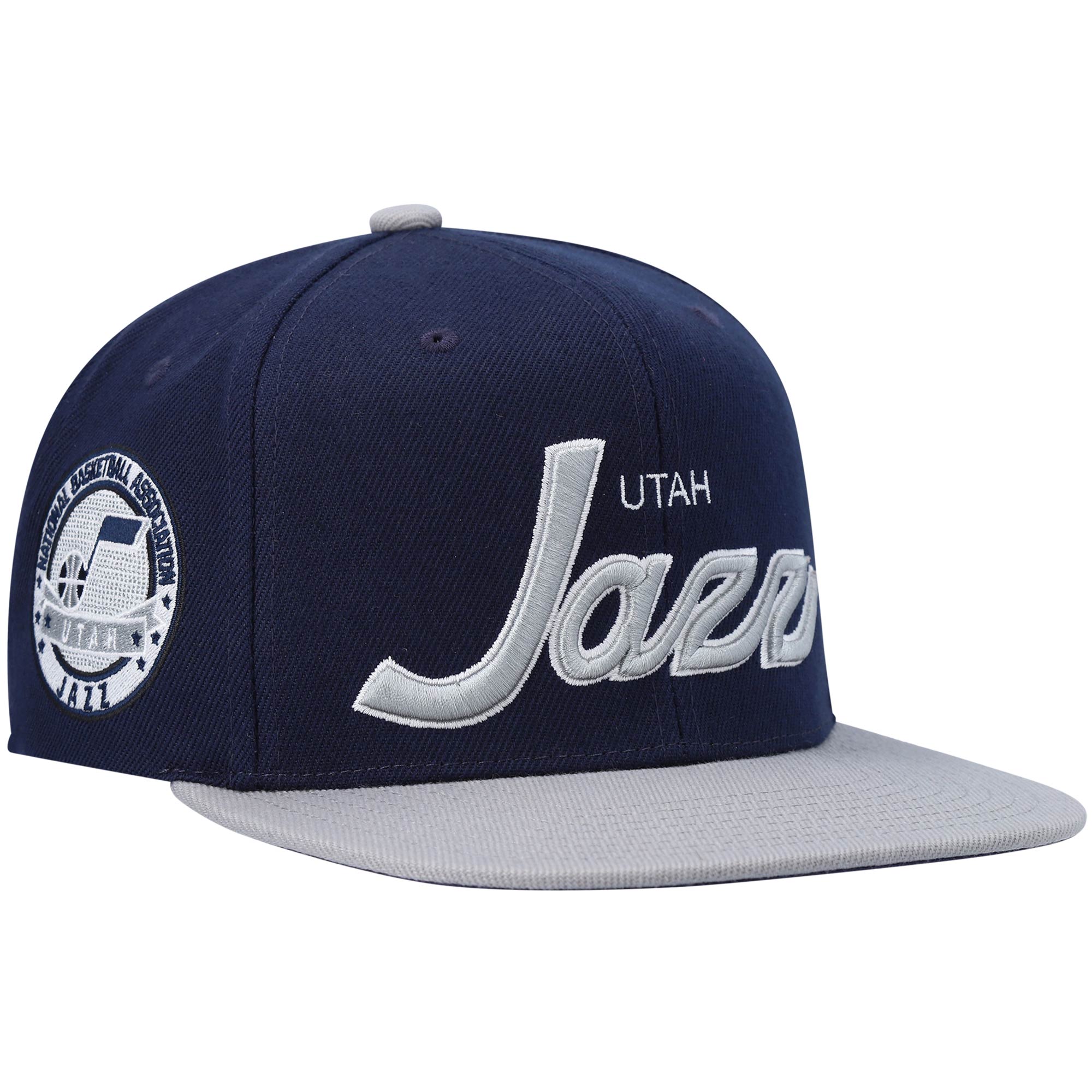 Utah Jazz Mitchell & Ness Spirit Script Snapback Hat - Navy/Gray