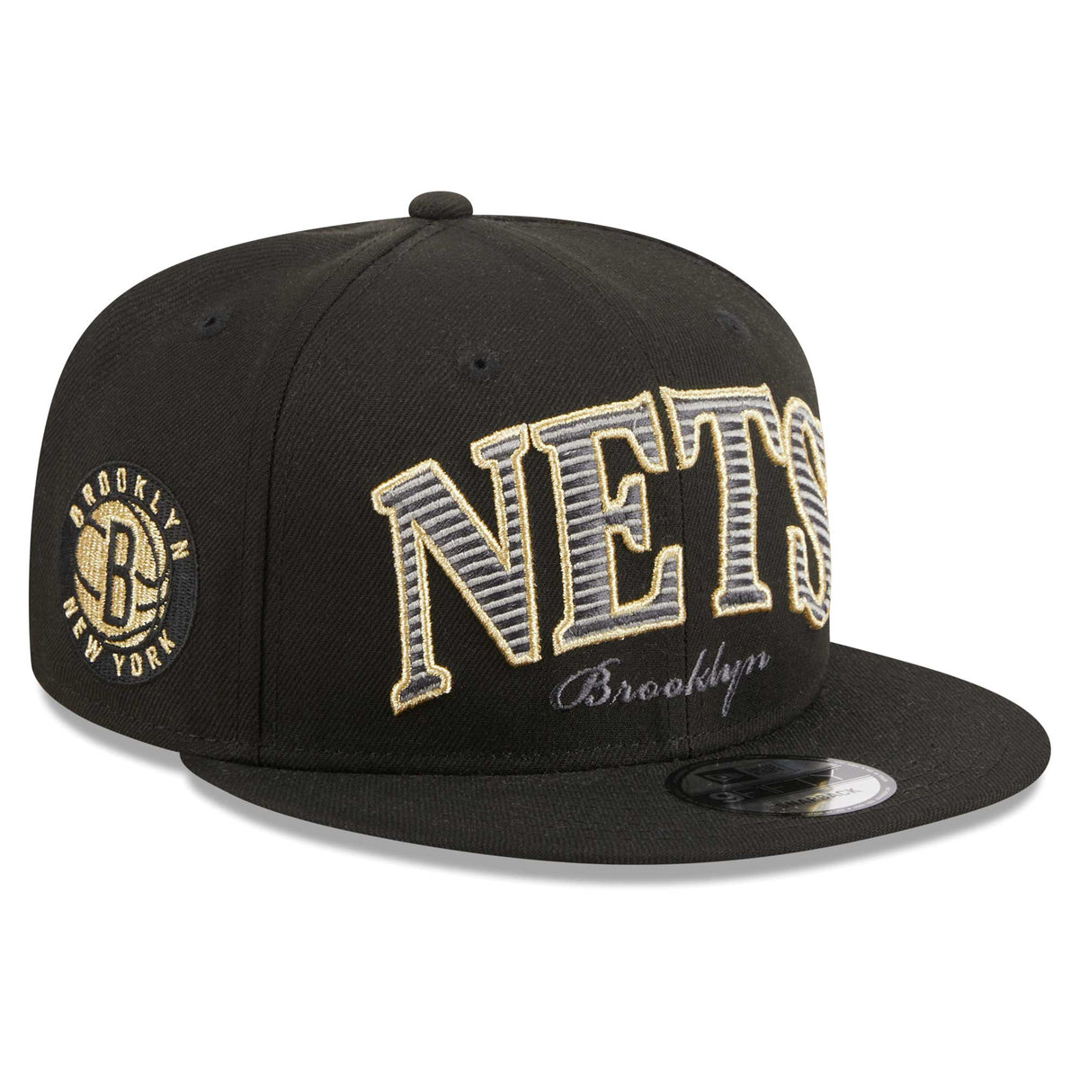 Brooklyn Nets New Era Golden Tall Text 9FIFTY Snapback Hat - Black