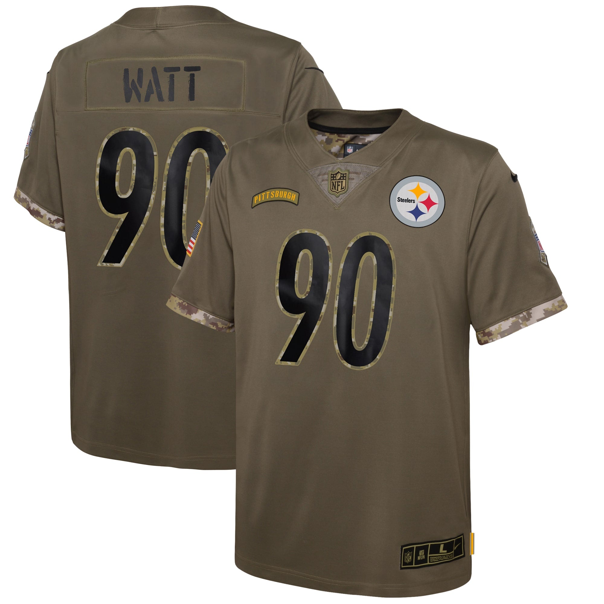 Pittsburgh Steelers Nike Youth 2022 Salute To Service Player Limited Jersey   Olive