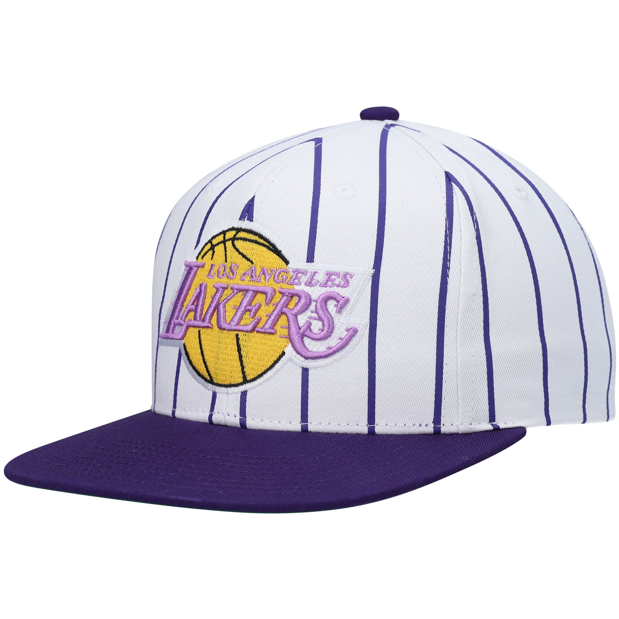 Los Angeles Lakers Mitchell & Ness Hardwood Classics Pinstripe Snapback Hat - White