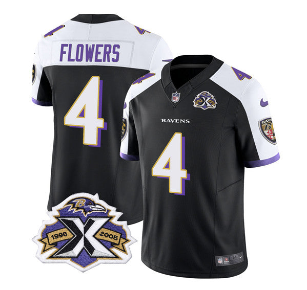 Men s Baltimore Ravens Zay Flowers Black White 2023 F.U.S.E With Patch Throwback Vapor Limited Stitched Jersey