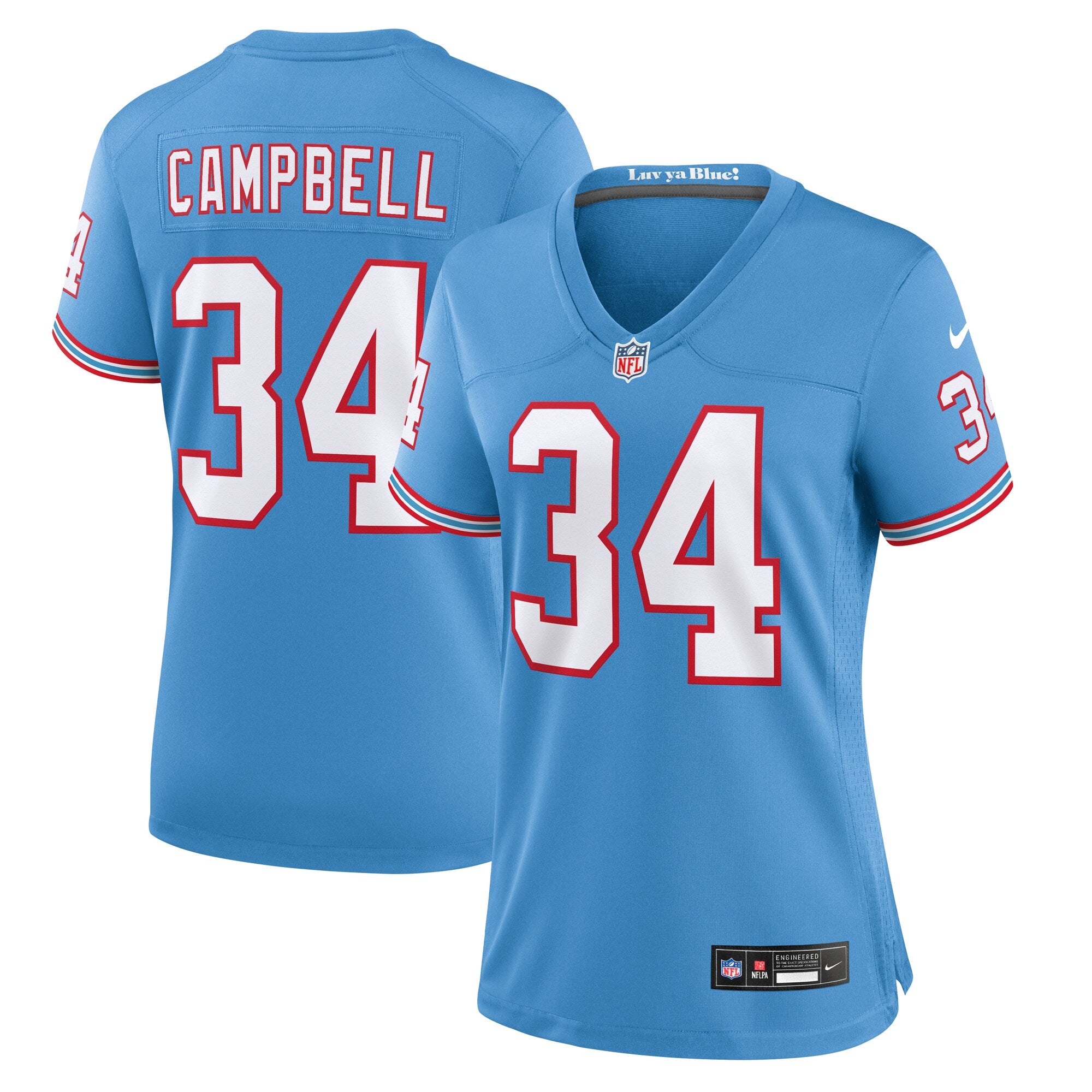Earl Campbell Tennessee Titans Nike Women s Oilers Throwback Retired Player Game Jersey   Light Blue