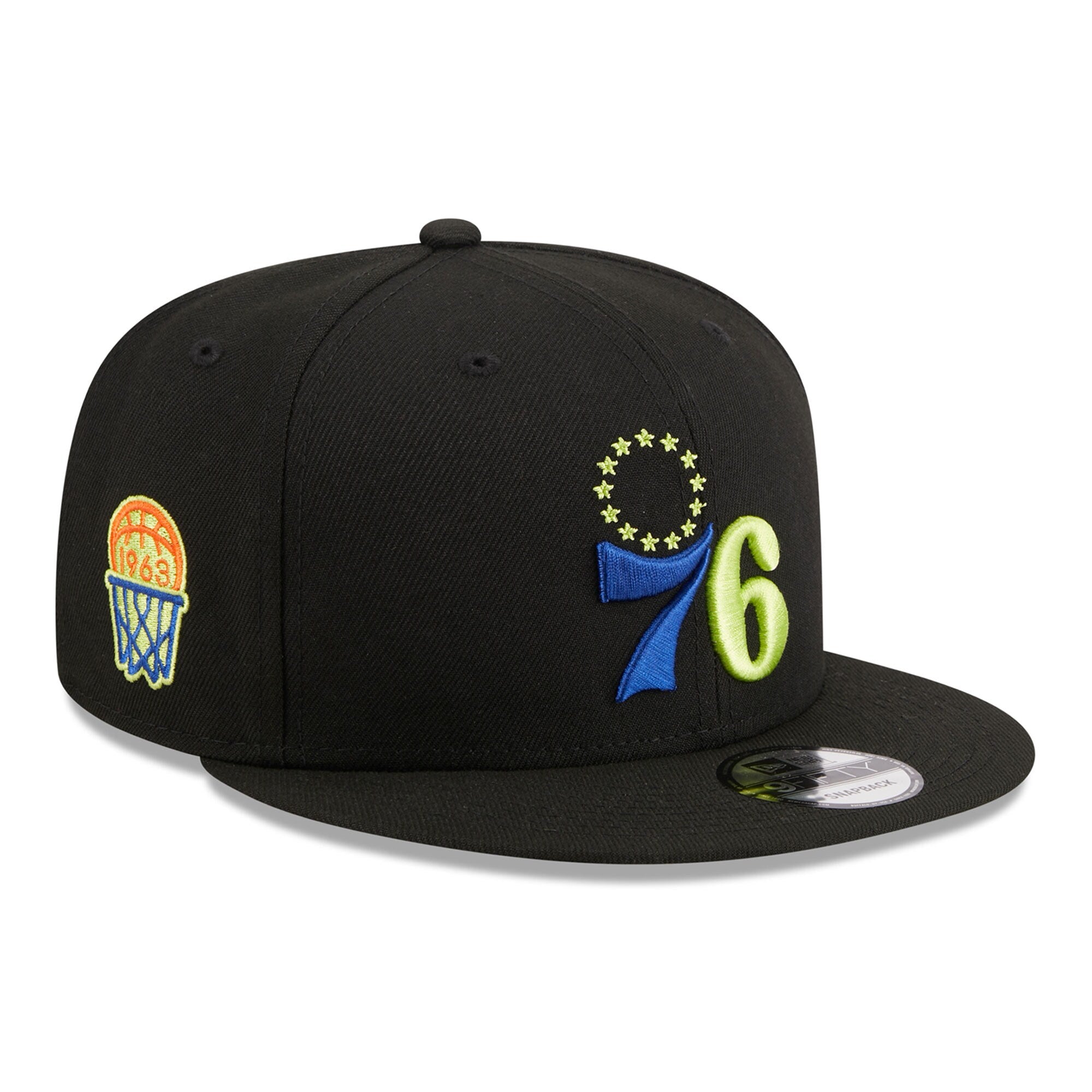Philadelphia 76ers New Era Neon Pop 9FIFTY Snapback Hat - Black