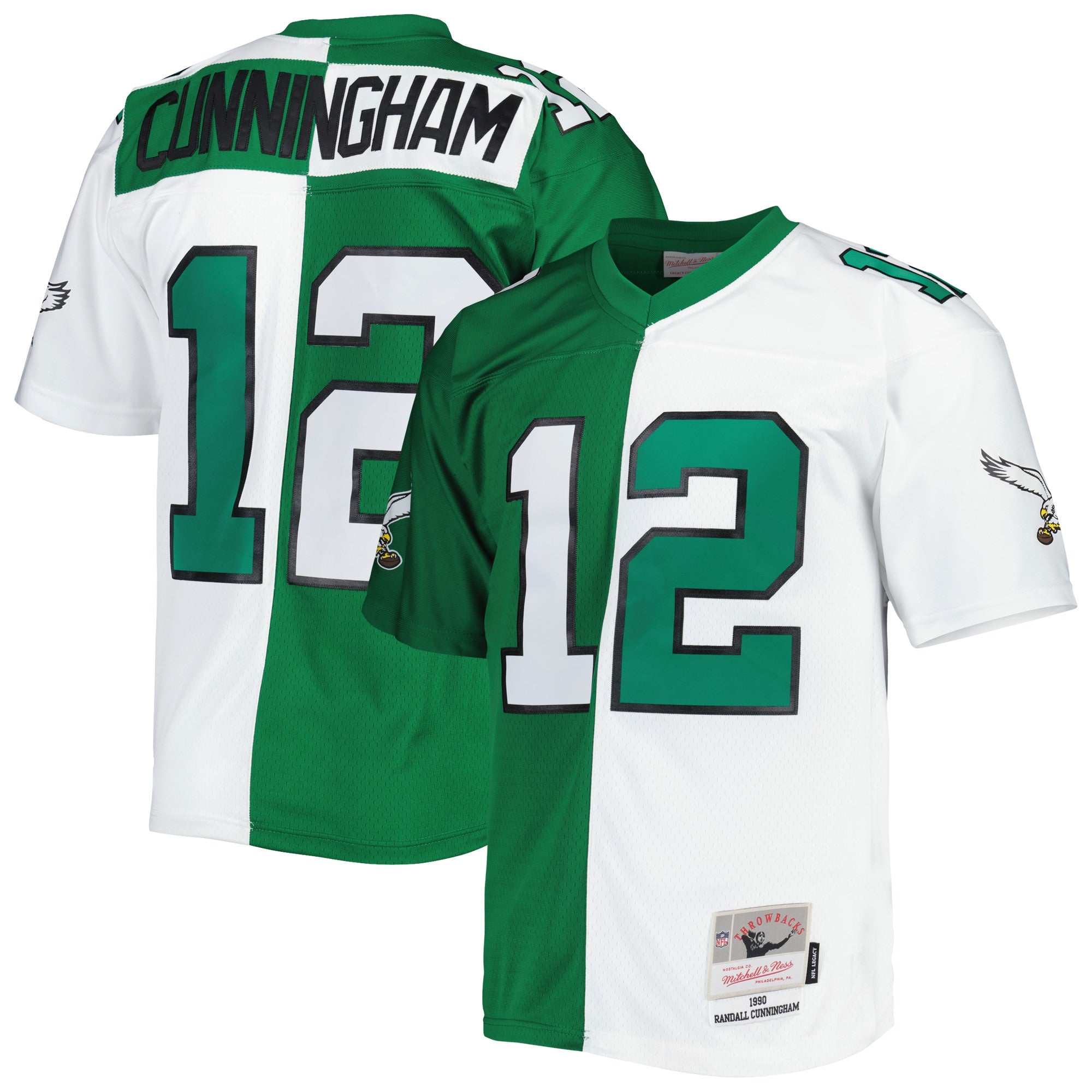 Randall Cunningham Philadelphia Eagles Mitchell   Ness 1990 Split Legacy Replica Jersey   Kelly Green/White