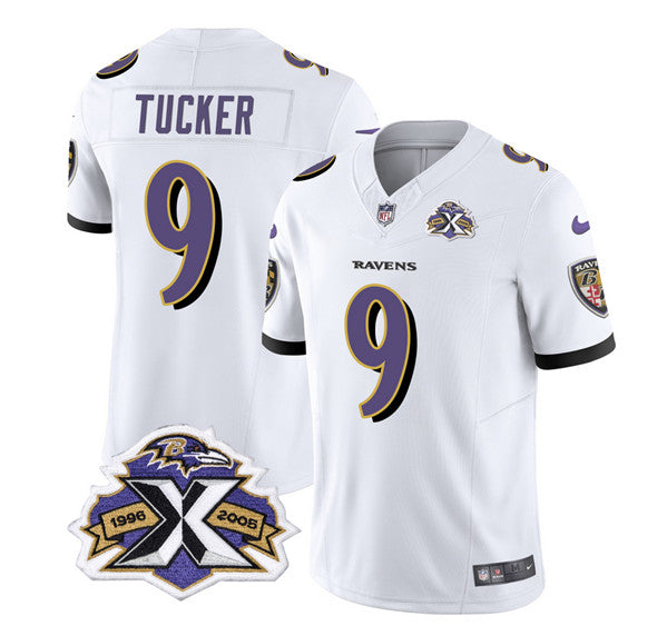 Men s Baltimore Ravens ustin Tucker White 2023 F.U.S.E With Patch Throwback Vapor Limited Stitched Jersey