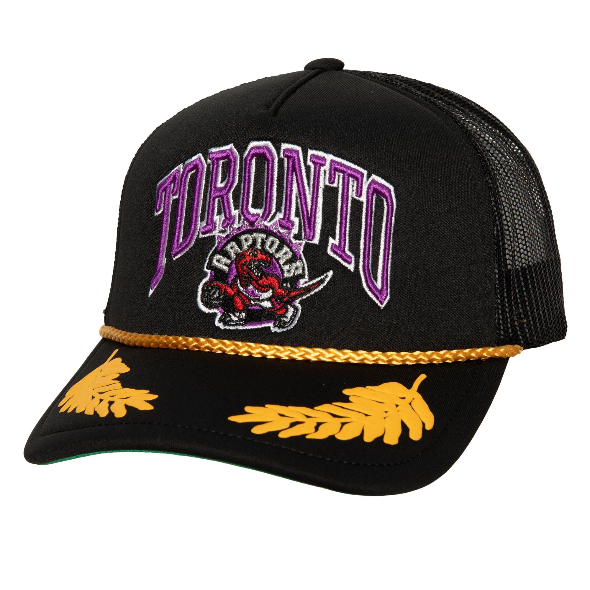 Toronto Raptors Mitchell & Ness Hardwood Classics Gold Leaf Mesh Trucker Snapback Hat - Black