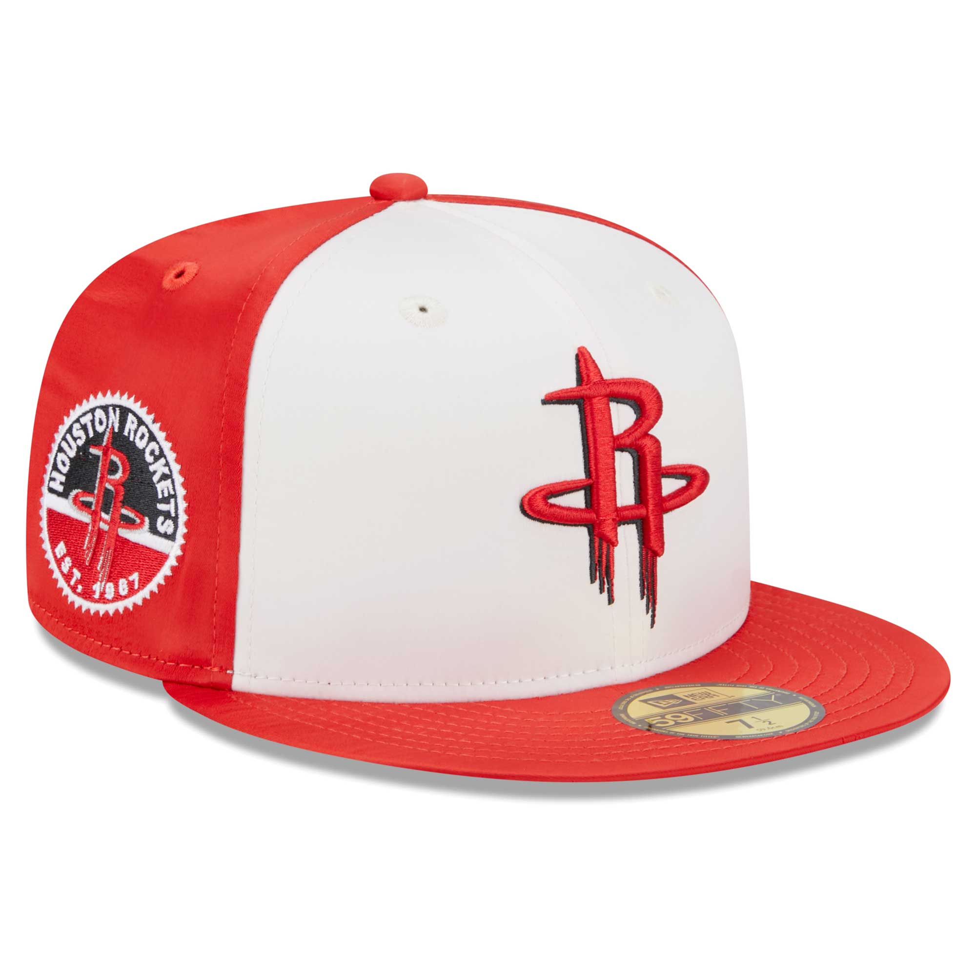 Houston Rockets New Era Throwback Satin 59FIFTY Fitted Hat - White