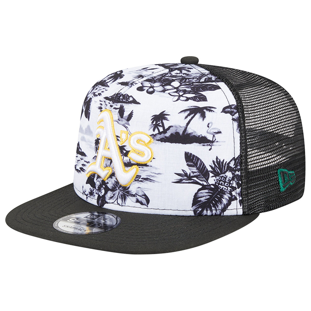 Oakland Athletics New Era Vacay 2.0 A-Frame Trucker 9FIFTY Snapback Hat - White/Black