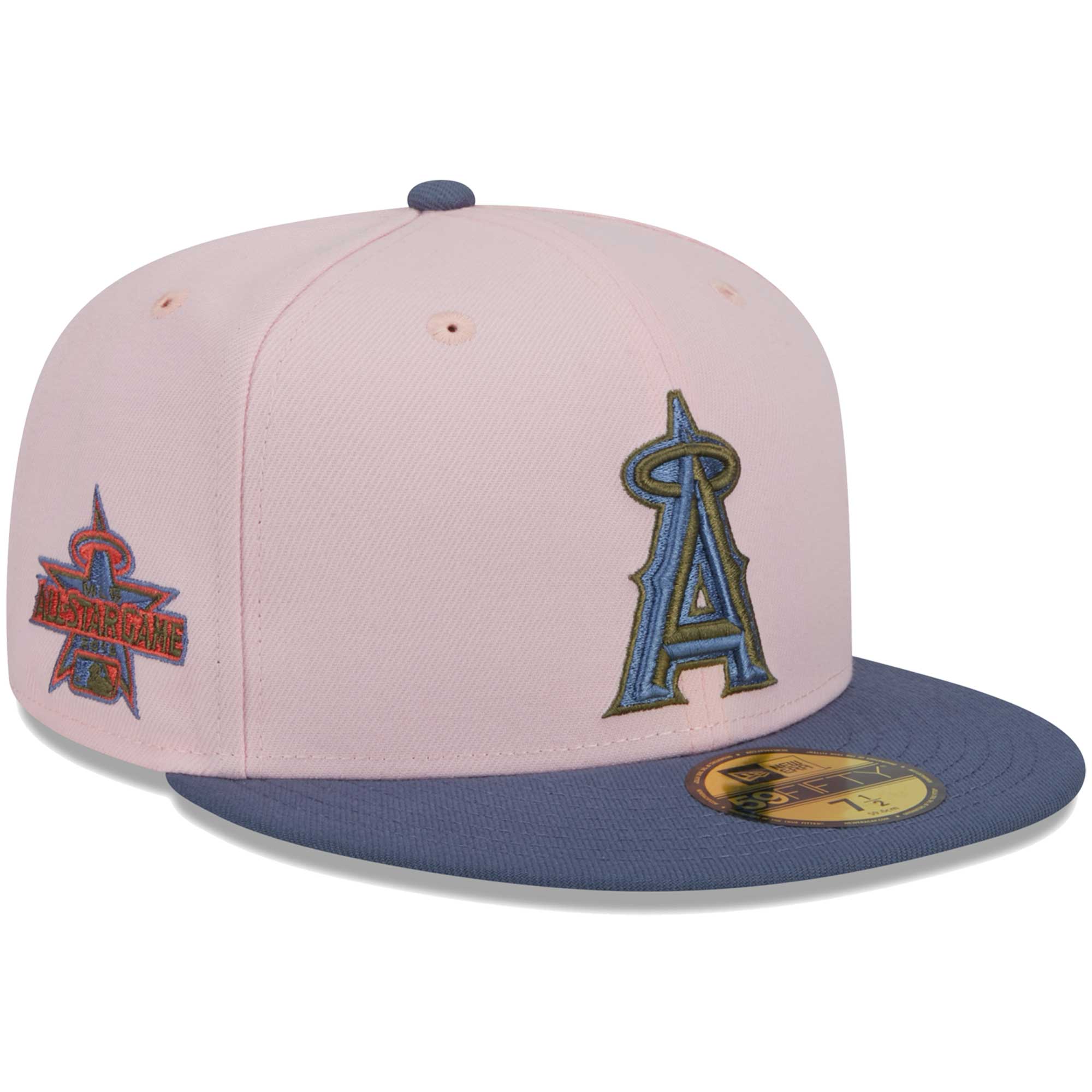 Los Angeles Angels New Era Olive Undervisor 59FIFTY Fitted Hat - Pink/Blue