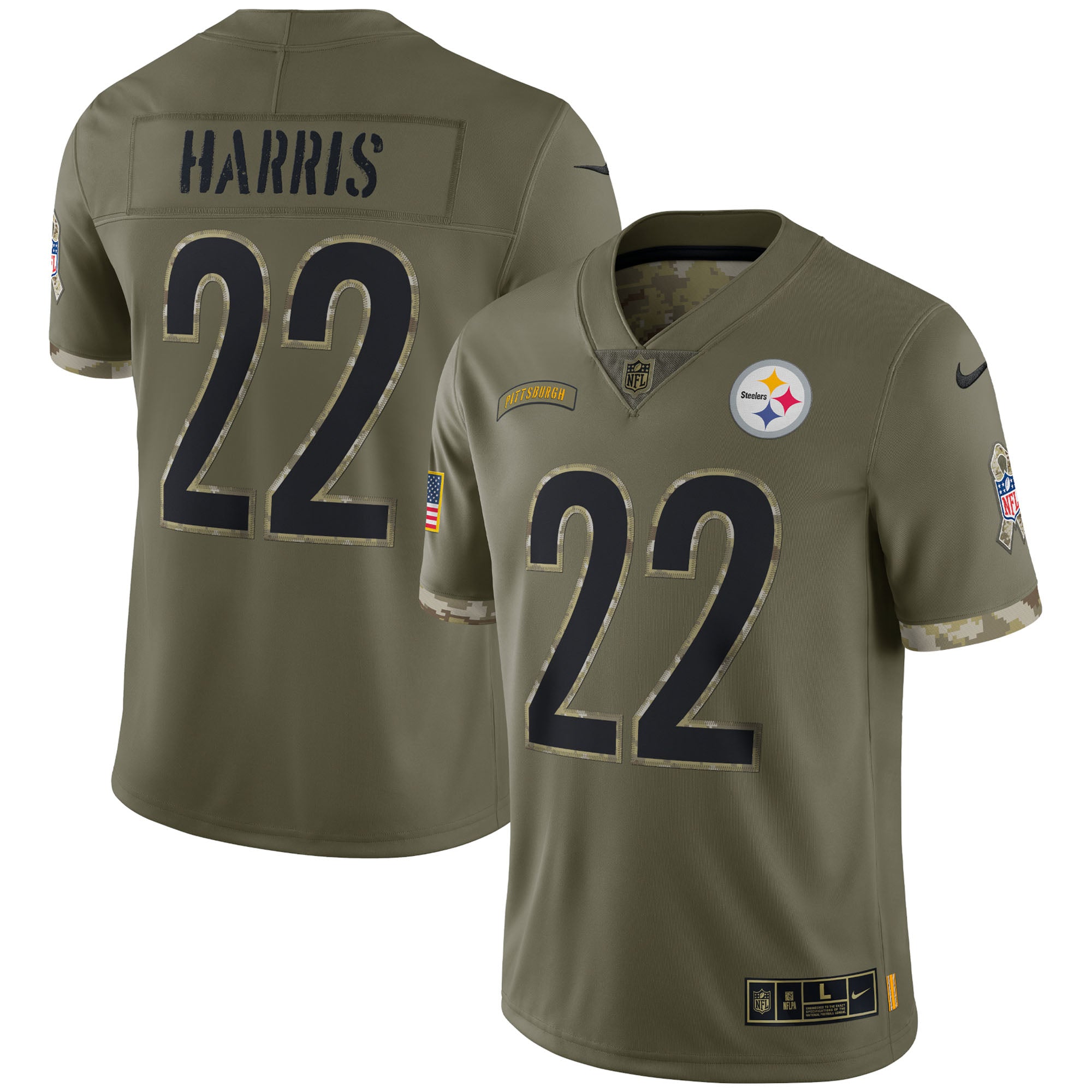 Najee Harris Pittsburgh Steelers Nike 2022 Salute To Service Limited Jersey   Olive