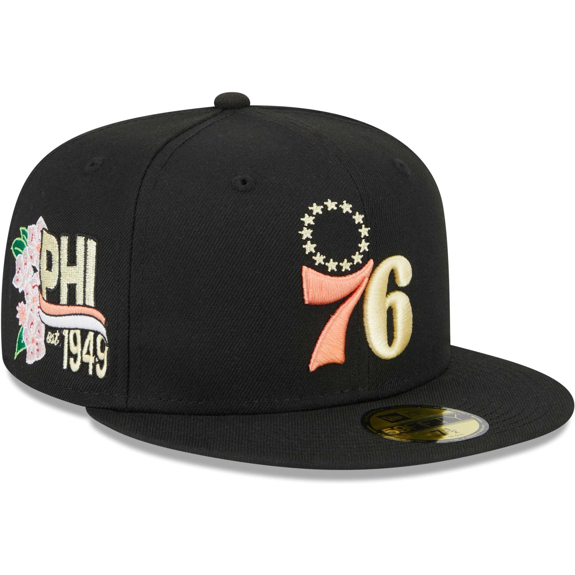 Philadelphia 76ers New Era Floral Side 59FIFTY Fitted Hat - Black