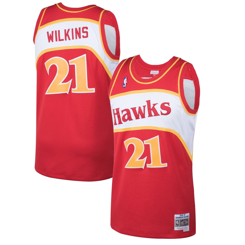 Men's Atlanta Hawks, NBA Jerseys Dominique Wilkins Mitchell & Ness Red 1986-87 Hardwood Classics Swingman Jersey