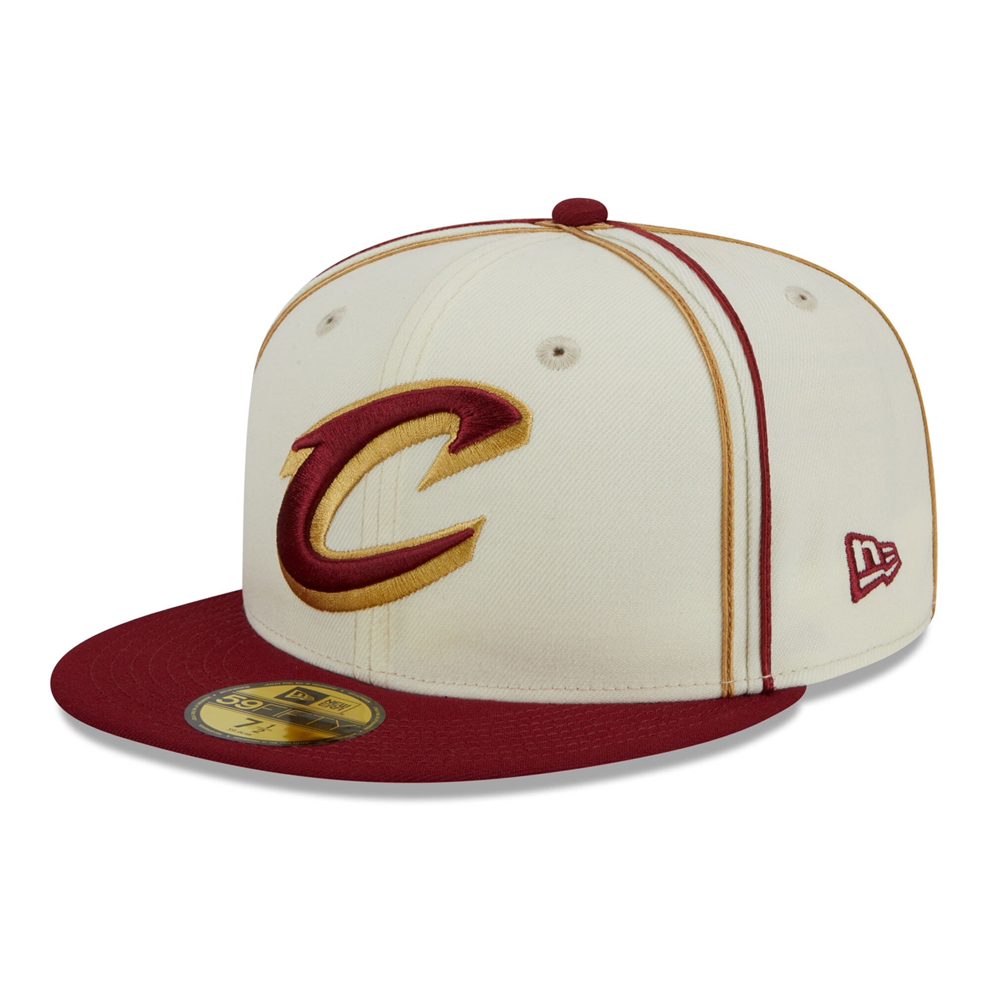 Cleveland Cavaliers New Era Piping 2-Tone 59FIFTY Fitted Hat - Cream/Wine