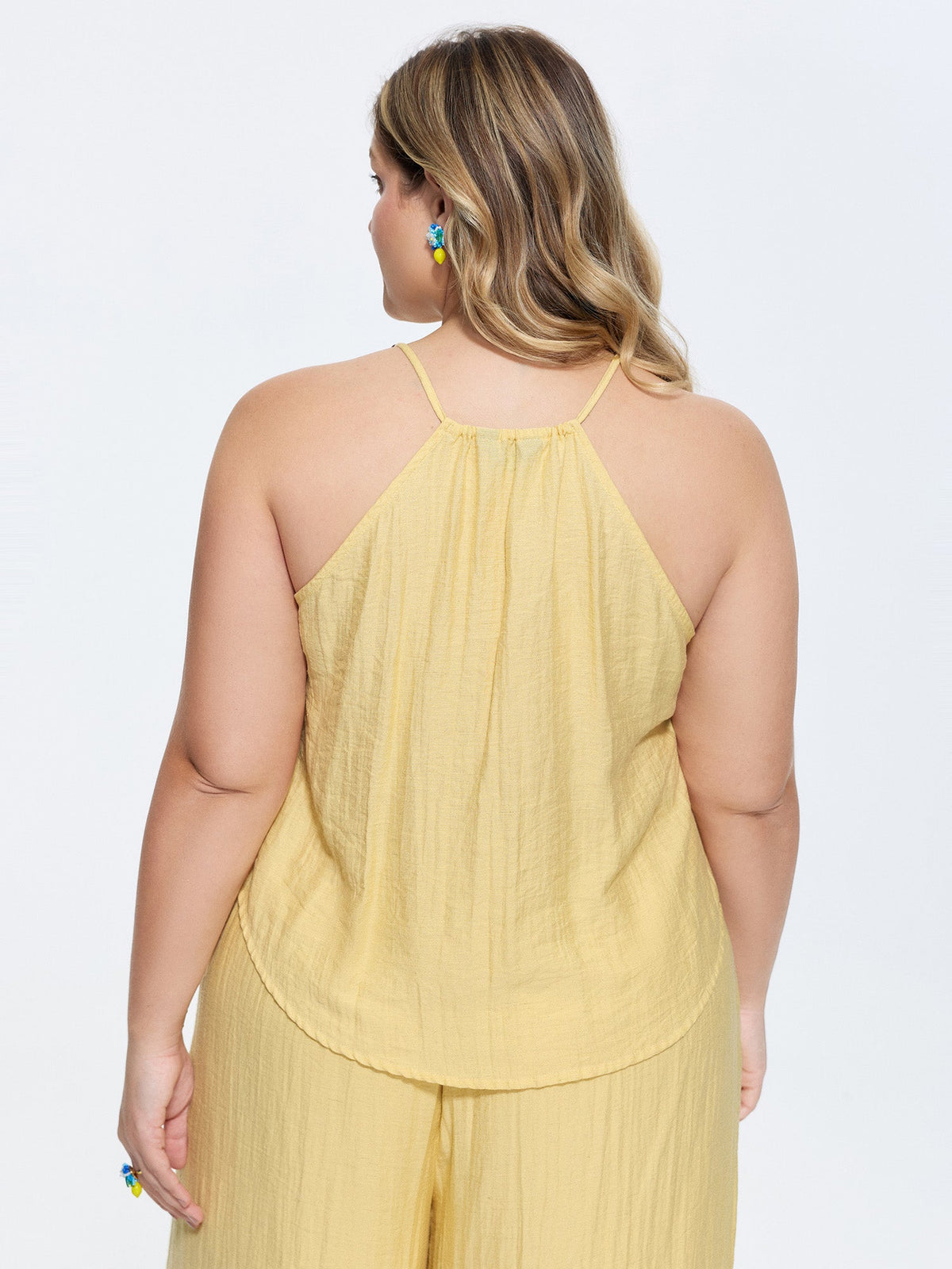 Linen Blend Halter Neckline Tank Top