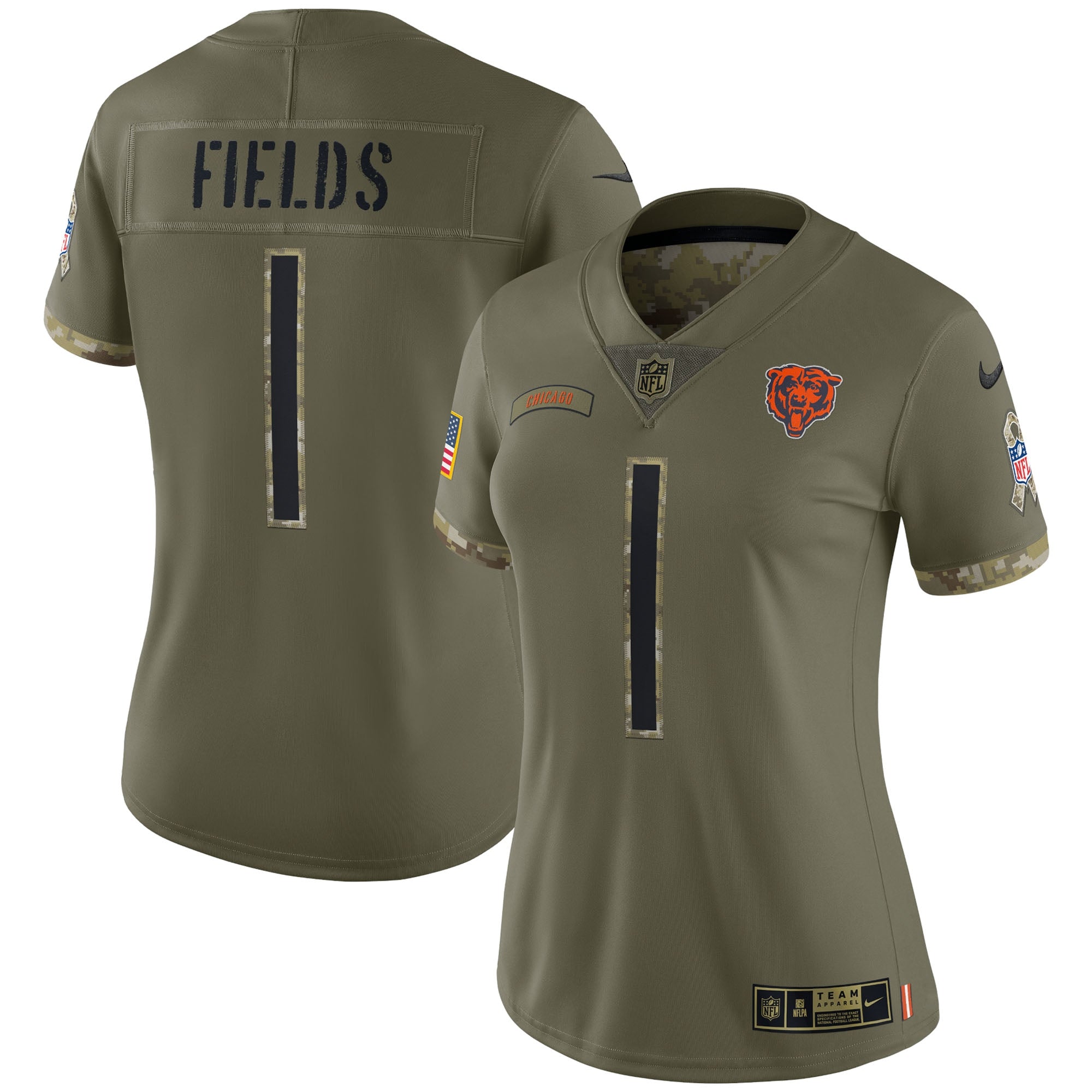 Justin Fields Chicago Bears Nike Women s 2022 Salute To Service Limited Jersey   Olive
