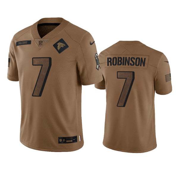 Men s Atlanta Falcons Bijan Robinson 2023 Brown Salute To Setvice Limited Stitched Jersey
