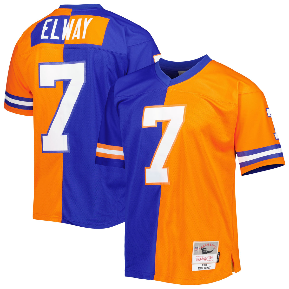 John Elway Denver Broncos Mitchell   Ness 1990 Split Legacy Replica Jersey   Royal/Orange